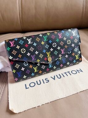 Louis Vuitton Multicolor Takashi Murakami Sarah Wallet New Model Monogram Black